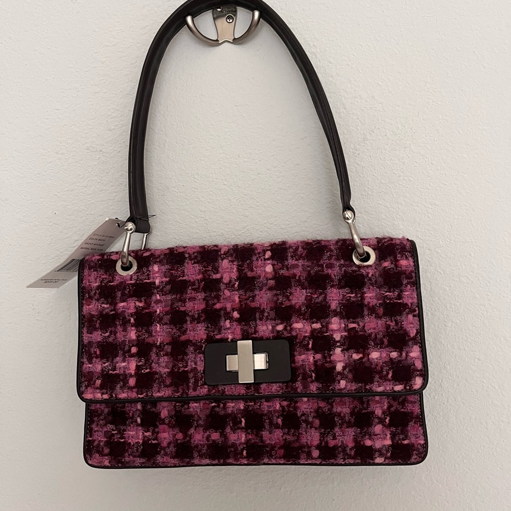 Donald J. Pliner Pink and Black Plaid Shoulder Bag